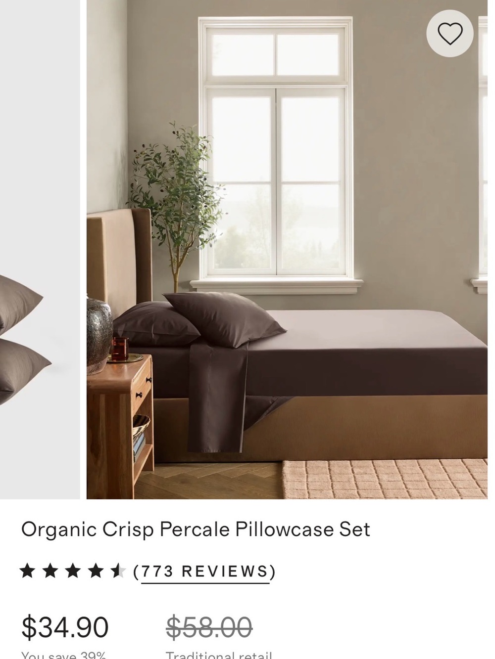 Quince Organic Crisp Percale KING pillow cases in Espresso